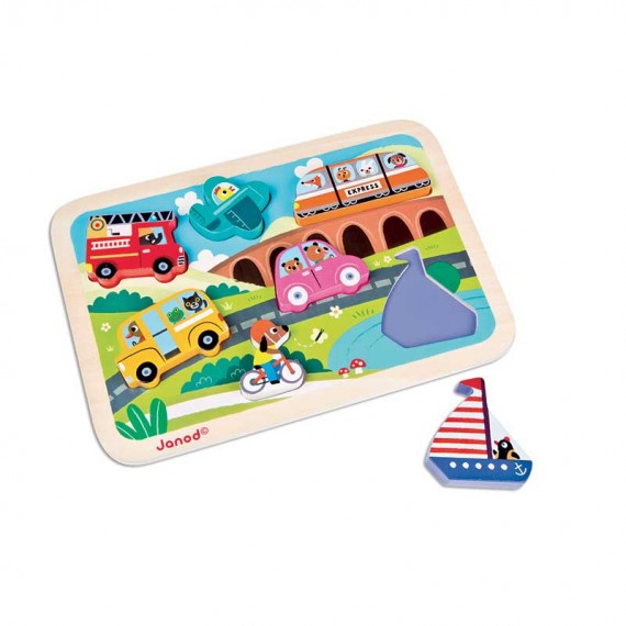 Janod J07057 Puzzle a incastro I Veicoli Janod